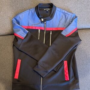 INC International Concepts Blue and Black Jacket with Red Detail